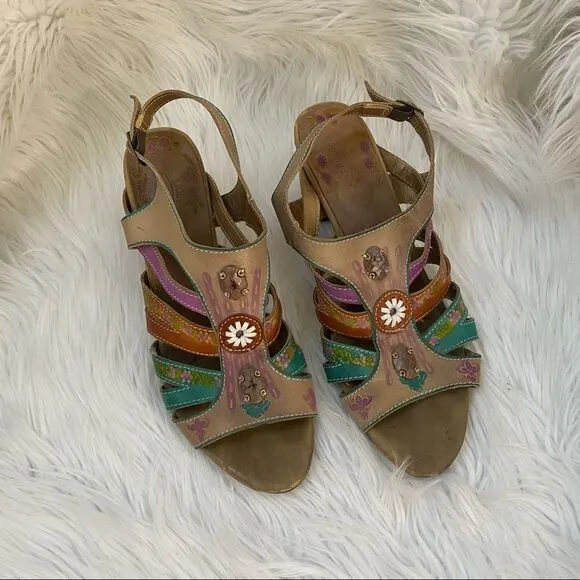 L'Artiste Spring Step Lilac Leather Sandals 10