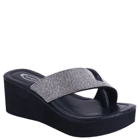Last Pair! Italina White Silver Rhinestone Embellished Platform Thong Sandal 5.5
