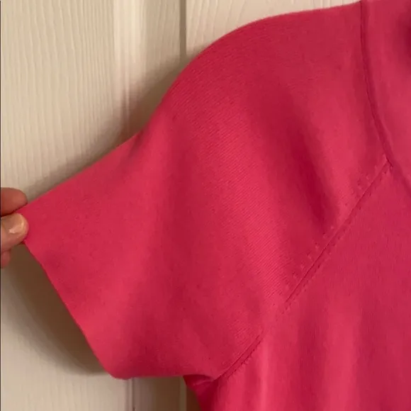 Laura Ashley Pink Short Sleeve V-neck Rayon Nylon Sweater Size Petite Medium EUC