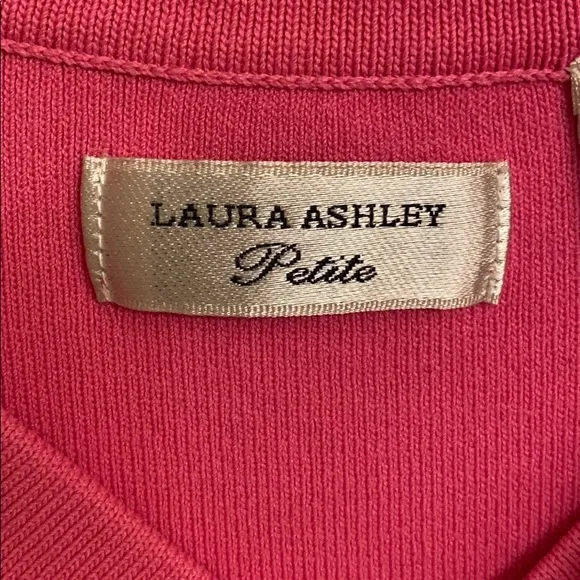 Laura Ashley Pink Short Sleeve V-neck Rayon Nylon Sweater Size Petite Medium EUC