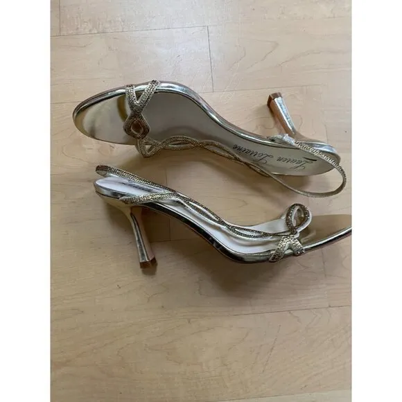 LAUREN Lorraine BNWOT sz 10 &quot;Malaga&quot; rhinestone slingback Gold heeled sandals