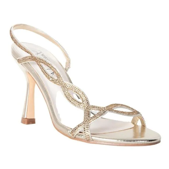 LAUREN Lorraine BNWOT sz 10 &quot;Malaga&quot; rhinestone slingback Gold heeled sandals