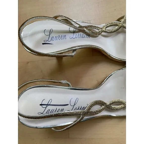 LAUREN Lorraine BNWOT sz 10 &quot;Malaga&quot; rhinestone slingback Gold heeled sandals