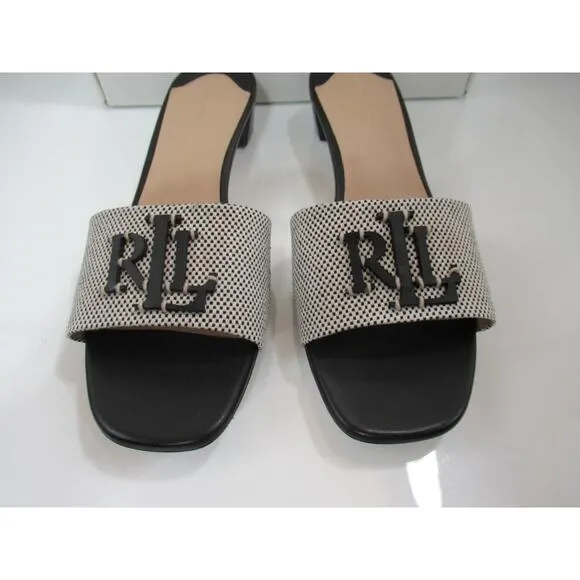 Lauren Ralph Lauren Fay Logo Slide Dress Stacked Heel Sandals Black Size 8.5