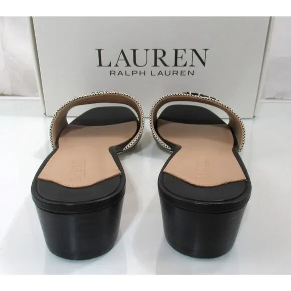 Lauren Ralph Lauren Fay Logo Slide Dress Stacked Heel Sandals Black Size 8.5