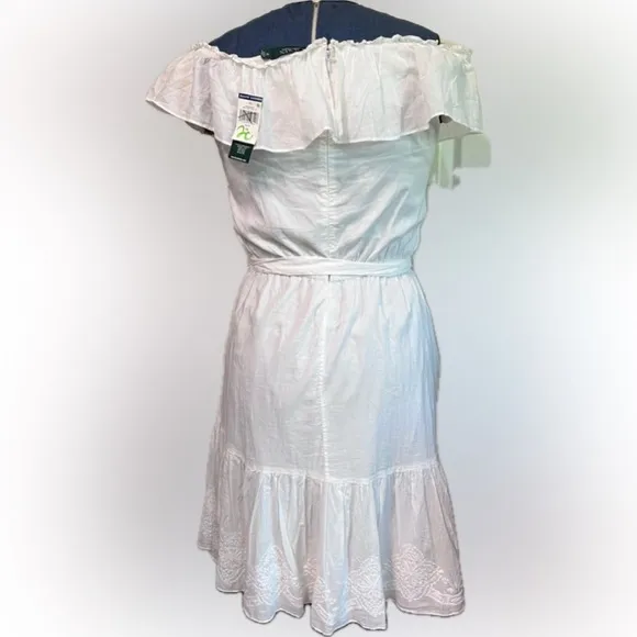 Lauren Ralph Lauren White Embroidered Off-the-Shoulder Dress – Size 12