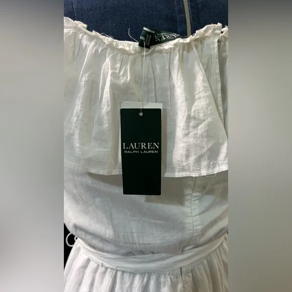 Lauren Ralph Lauren White Embroidered Off-the-Shoulder Dress – Size 12