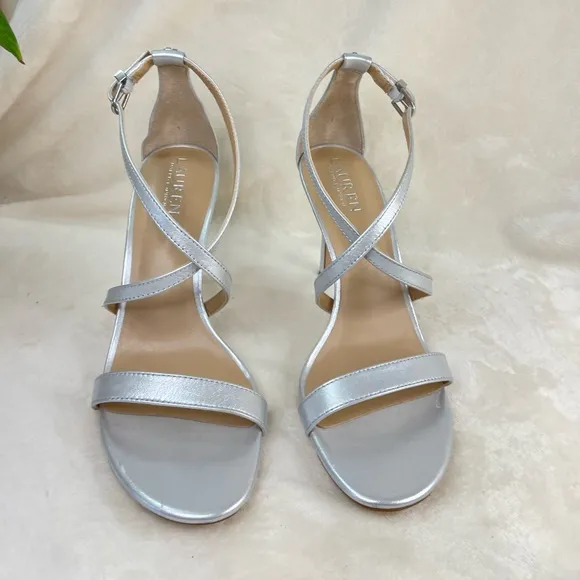 LAUREN RALPH LAUREN Women's Gabriele DressSilver Straps Sandals 8.5‎ B,  G 107