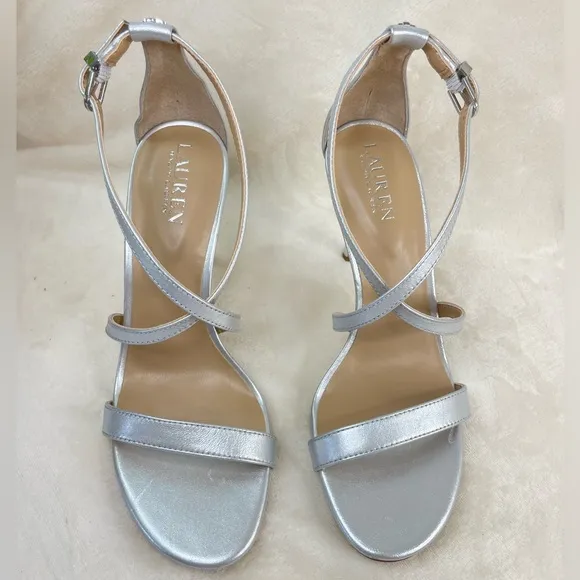 LAUREN RALPH LAUREN Women's Gabriele DressSilver Straps Sandals 8.5‎ B,  G 107