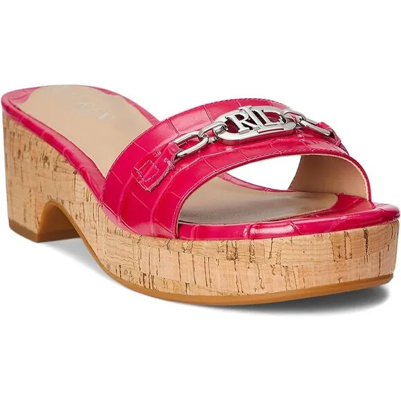 Lauren Ralph Lauren Women's Roxanne Nappa Leather Sandal Croc Print SZ9 :NWOT