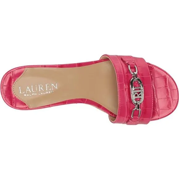 Lauren Ralph Lauren Women's Roxanne Nappa Leather Sandal Croc Print SZ9 :NWOT