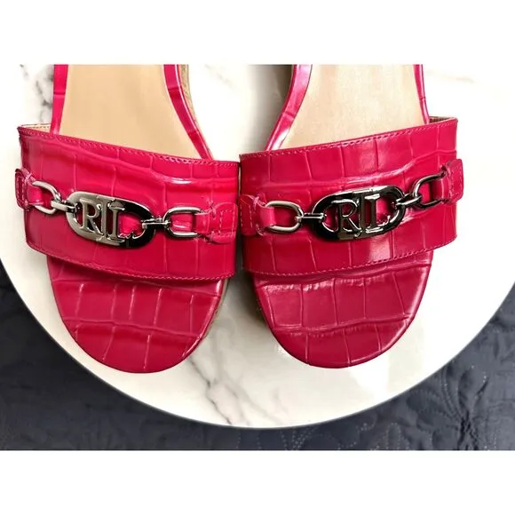 Lauren Ralph Lauren Women's Roxanne Nappa Leather Sandal Croc Print SZ9 :NWOT