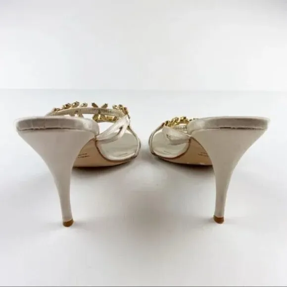 L'Autre Chose Cream Rhinestone Embellished Heel Evening Sandals Size 8
