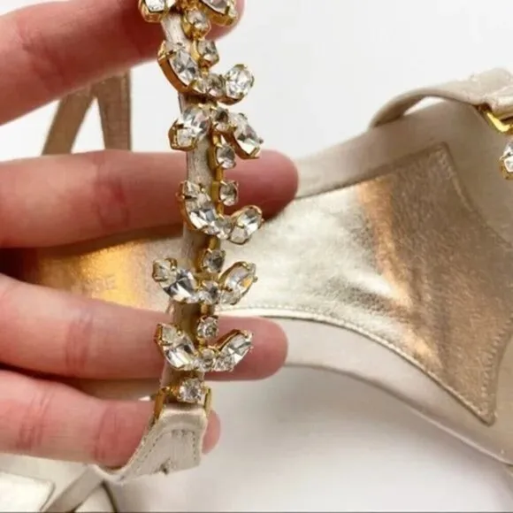 L'Autre Chose Cream Rhinestone Embellished Heel Evening Sandals Size 8