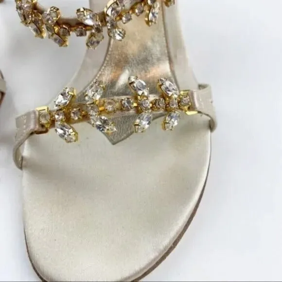 L'Autre Chose Cream Rhinestone Embellished Heel Evening Sandals Size 8