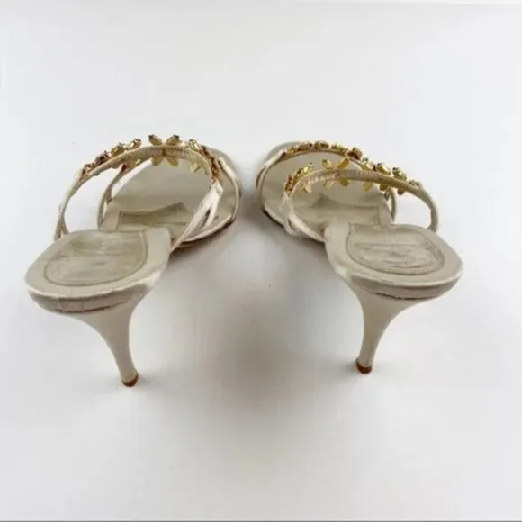 L'Autre Chose Cream Rhinestone Embellished Heel Evening Sandals Size 8