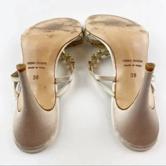 L'Autre Chose Cream Rhinestone Embellished Heel Evening Sandals Size 8