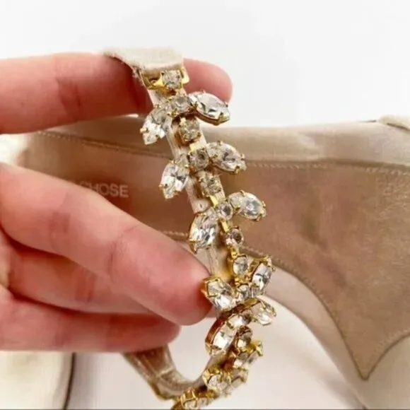 L'Autre Chose Cream Rhinestone Embellished Heel Evening Sandals Size 8