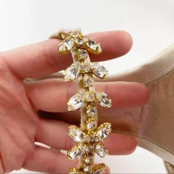 L'Autre Chose Cream Rhinestone Embellished Heel Evening Sandals Size 8