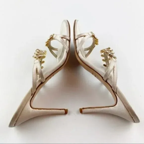 L'Autre Chose Cream Rhinestone Embellished Heel Evening Sandals Size 8