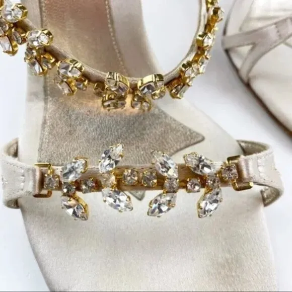 L'Autre Chose Cream Rhinestone Embellished Heel Evening Sandals Size 8