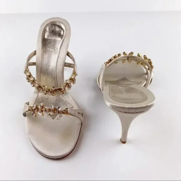 L'Autre Chose Cream Rhinestone Embellished Heel Evening Sandals Size 8