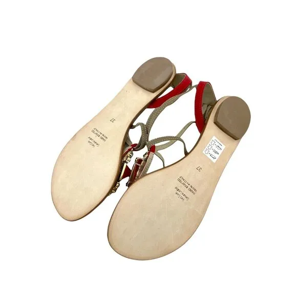 Le Capresi Thong Sandals Jeweled Crystal Rhinestones Red Leather SZ 37 EU 6.5