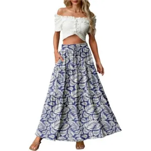 Lepunuo Womens Casual Boho High Waisted Flowy Maxi Skirts Trendy Floral Cute