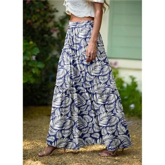Lepunuo Womens Casual Boho High Waisted Flowy Maxi Skirts Trendy Floral Cute