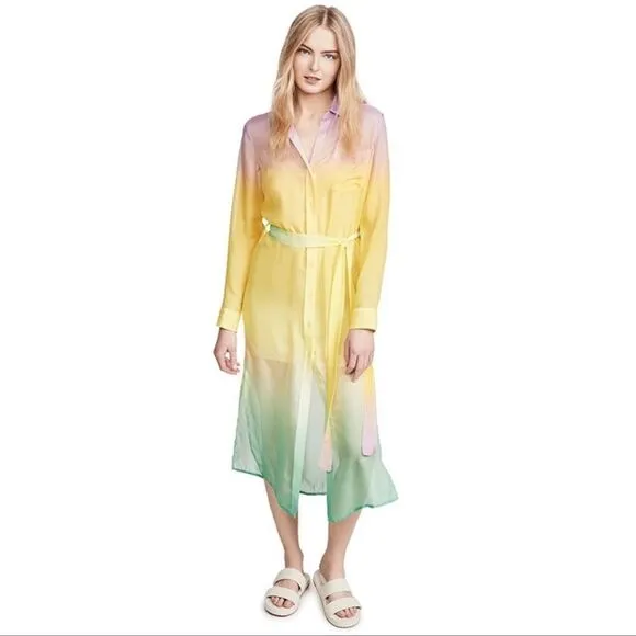 Le Superbe silk Tequila Sunrise Chiffon Midi Dress Pastel Green Pink Size 6