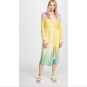Le Superbe silk Tequila Sunrise Chiffon Midi Dress Pastel Green Pink Size 6