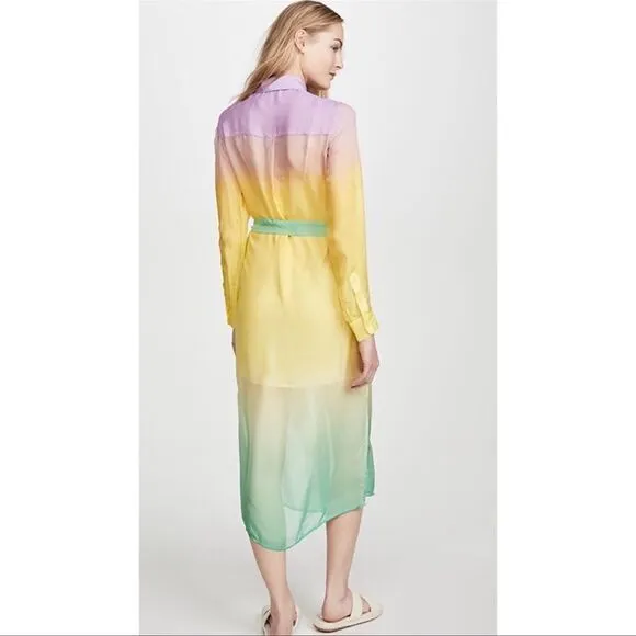 Le Superbe silk Tequila Sunrise Chiffon Midi Dress Pastel Green Pink Size 6