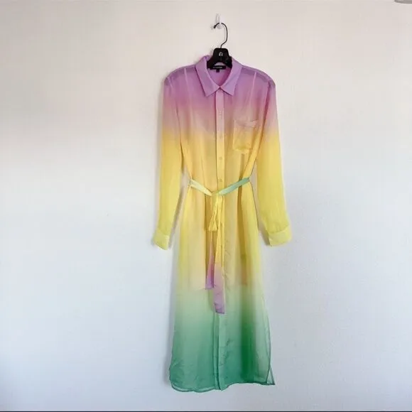Le Superbe silk Tequila Sunrise Chiffon Midi Dress Pastel Green Pink Size 6
