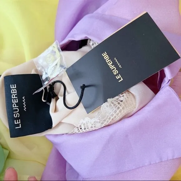 Le Superbe silk Tequila Sunrise Chiffon Midi Dress Pastel Green Pink Size 6