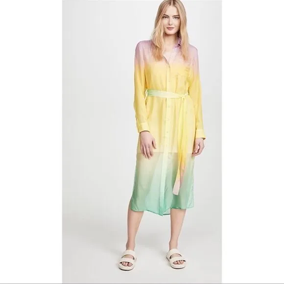 Le Superbe silk Tequila Sunrise Chiffon Midi Dress Pastel Green Pink Size 6
