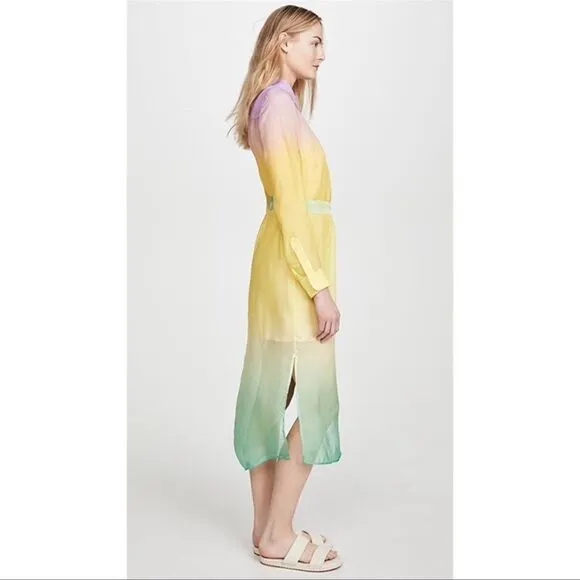 Le Superbe silk Tequila Sunrise Chiffon Midi Dress Pastel Green Pink Size 6