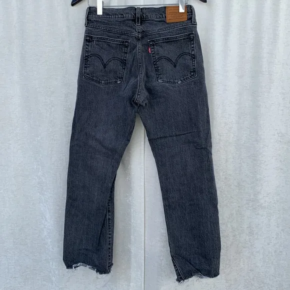 Levi’s Premium Wedgie Straight Distressed Black Cropped Jeans
