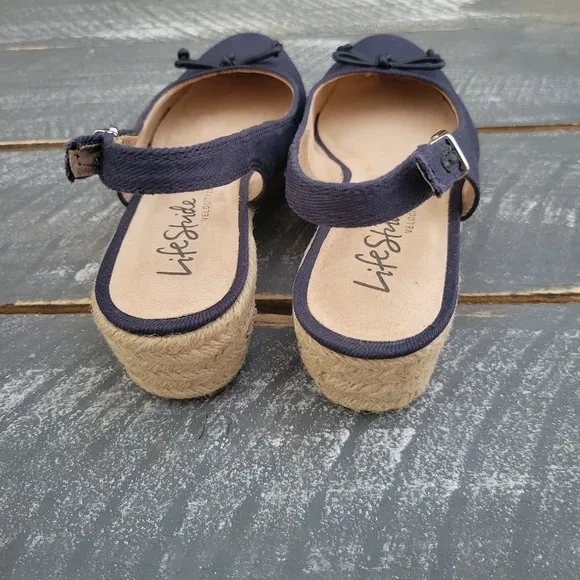 Life Stride Keepsake Women's Espadrille Sandals 8.5W Navy Adjustable‎ Heels New