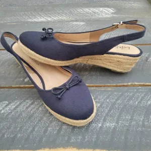 Life Stride Keepsake Women's Espadrille Sandals 8.5W Navy Adjustable‎ Heels New