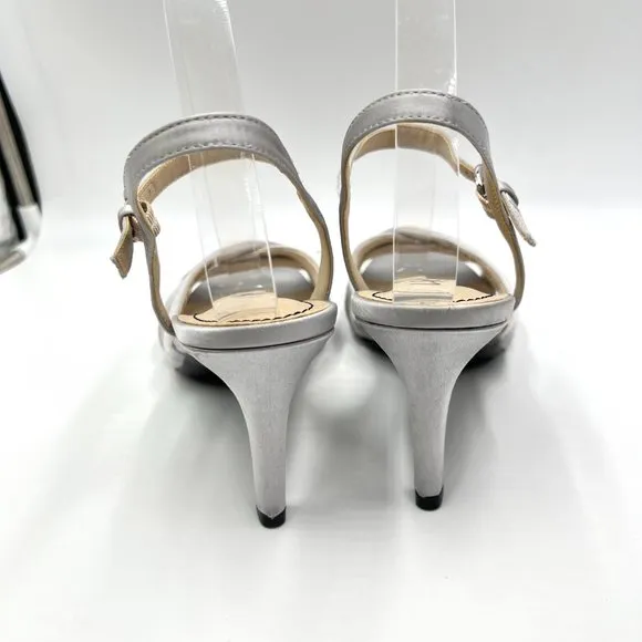 Lifestride Womens Maebree Silver Satin Dress Sandals Heels Shoes 9