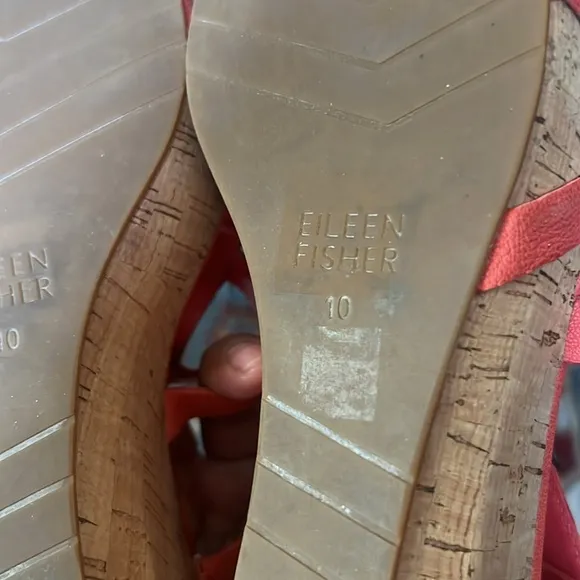 Like new Eileen Fisher leather wedge sandals, size 10 cork platform