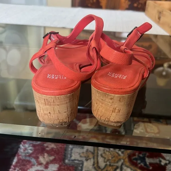 Like new Eileen Fisher leather wedge sandals, size 10 cork platform