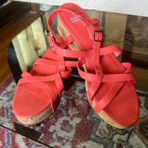 Like new Eileen Fisher leather wedge sandals, size 10 cork platform
