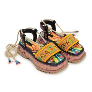 Like New Farm Rio Beaded Bananas Platform Ankle Wrap Sandals 41 (10)