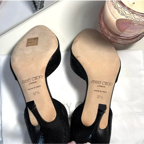 👠Like new Jimmy Choo Black Glitter Accent Pumps/Sandals.  US 7, IT 37.5.