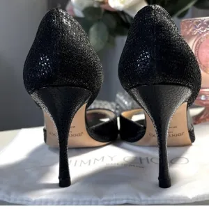 👠Like new Jimmy Choo Black Glitter Accent Pumps/Sandals.  US 7, IT 37.5.
