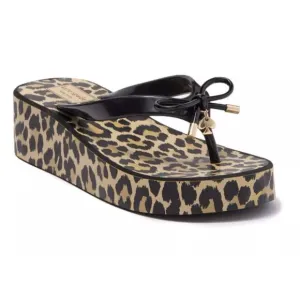 Like new- Kate Spade Rina Leopard Print Bow Accent Wedge Platform Sandals -Sz 8