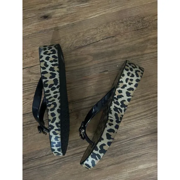 Like new- Kate Spade Rina Leopard Print Bow Accent Wedge Platform Sandals -Sz 8