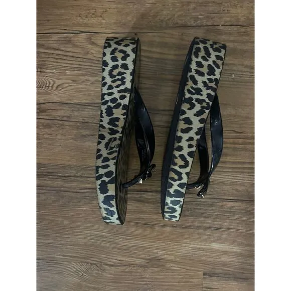 Like new- Kate Spade Rina Leopard Print Bow Accent Wedge Platform Sandals -Sz 8