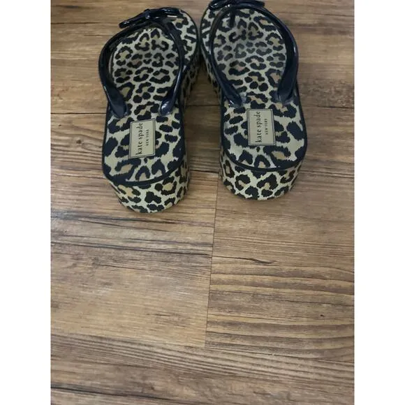 Like new- Kate Spade Rina Leopard Print Bow Accent Wedge Platform Sandals -Sz 8